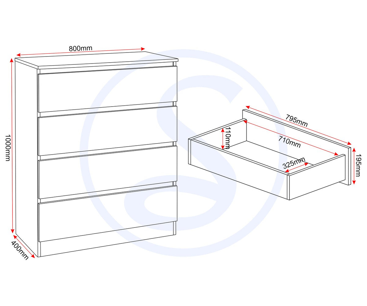 Malvern 4 Drawer Chest - Black