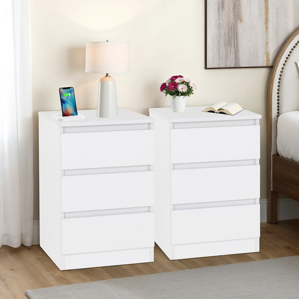 Malvern 3 Drawer Bedside (Pair) - White