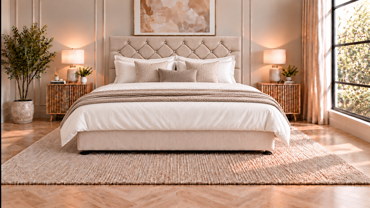 Premium divan base with 66cm chesterfield diamante headboard
