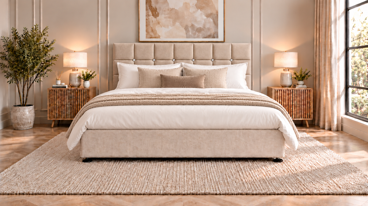 Premium divan base with 66cm square diamante headboard