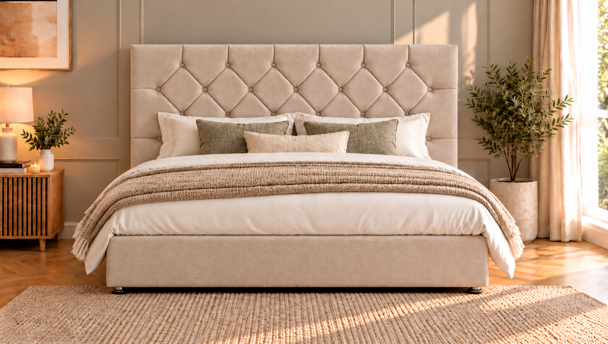 Premium divan base with 66cm chesterfield headboard
