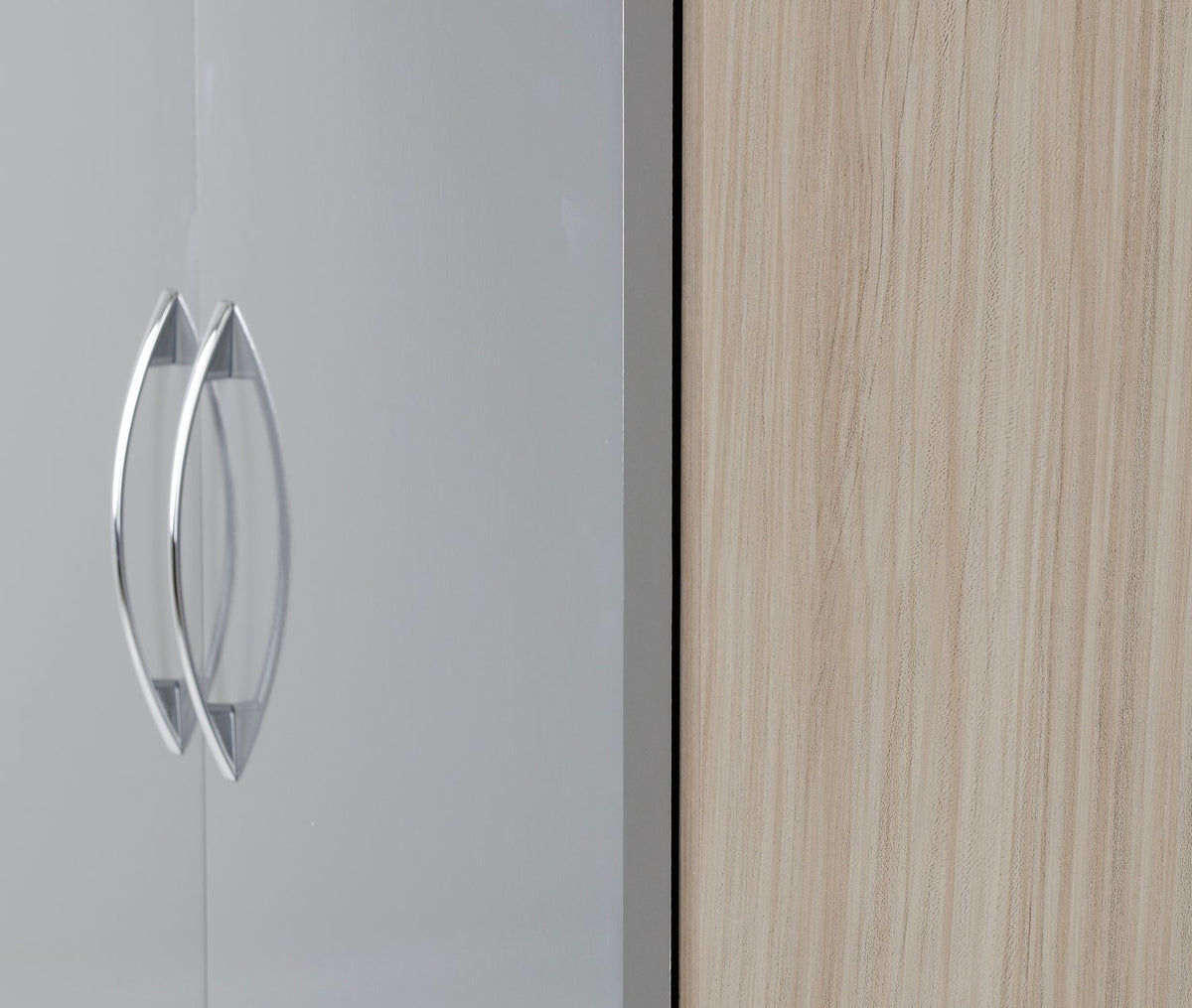 Nevada 4 Door 2 Drawer Mirrored Wardrobe - Grey Gloss/Light Oak Effect Veneer