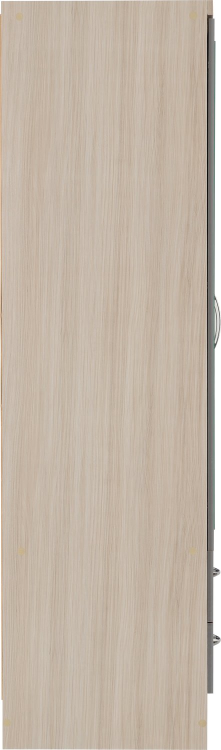 Nevada 4 Door 2 Drawer Mirrored Wardrobe - Grey Gloss/Light Oak Effect Veneer