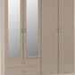 Nevada 4 Door 2 Drawer Mirrored Wardrobe - Oyster Gloss/Light Oak Effect Veneer