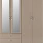 Nevada 4 Door 2 Drawer Mirrored Wardrobe - Oyster Gloss/Light Oak Effect Veneer