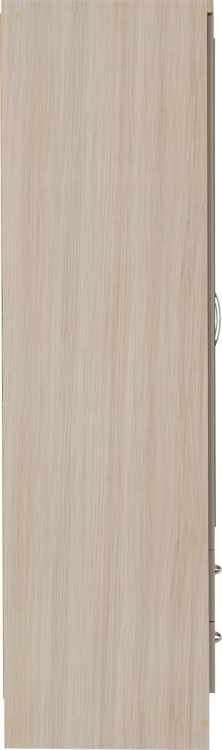 Nevada 4 Door 2 Drawer Mirrored Wardrobe - Oyster Gloss/Light Oak Effect Veneer