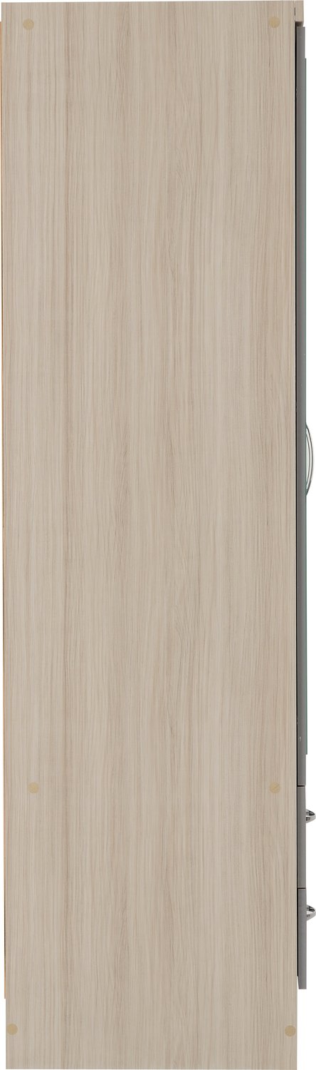 Nevada 3 Door 2 Drawer Mirrored Wardrobe - Grey Gloss/Light Oak Effect Veneer