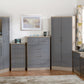 Nevada 3 Door 2 Drawer Mirrored Wardrobe - Grey Gloss/Light Oak Effect Veneer
