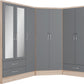 Nevada 3 Door 2 Drawer Mirrored Wardrobe - Grey Gloss/Light Oak Effect Veneer