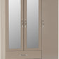 Nevada 3 Door 2 Drawer Mirrored Wardrobe - Oyster Gloss/Light Oak Effect Veneer