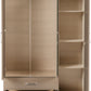Nevada 3 Door 2 Drawer Mirrored Wardrobe - Oyster Gloss/Light Oak Effect Veneer