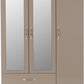 Nevada 3 Door 2 Drawer Mirrored Wardrobe - Oyster Gloss/Light Oak Effect Veneer