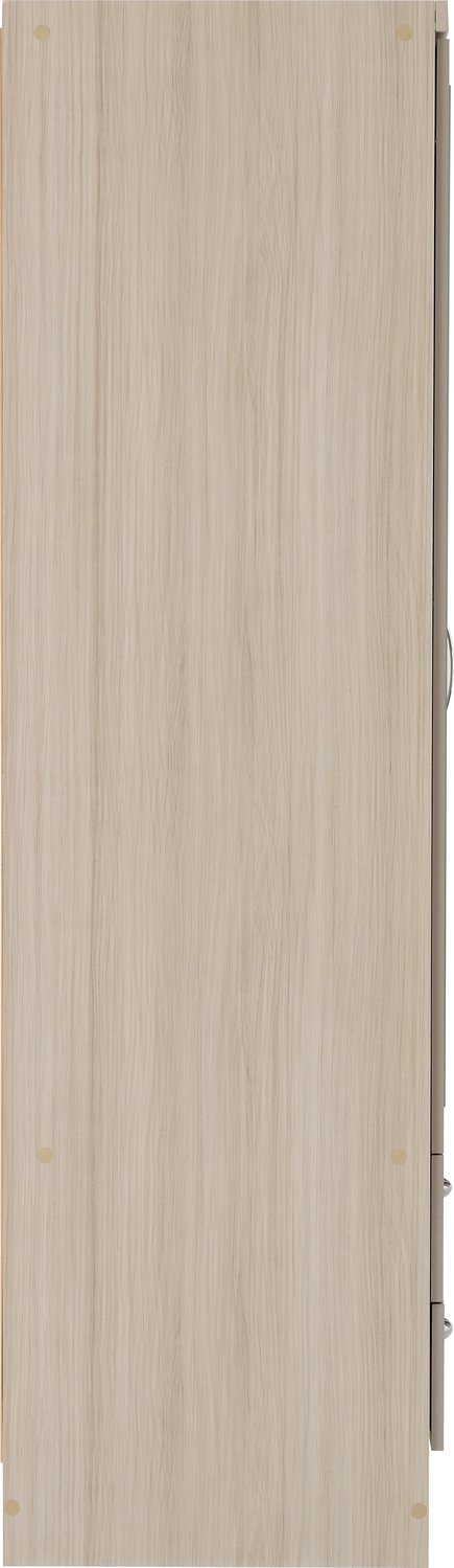 Nevada 3 Door 2 Drawer Mirrored Wardrobe - Oyster Gloss/Light Oak Effect Veneer