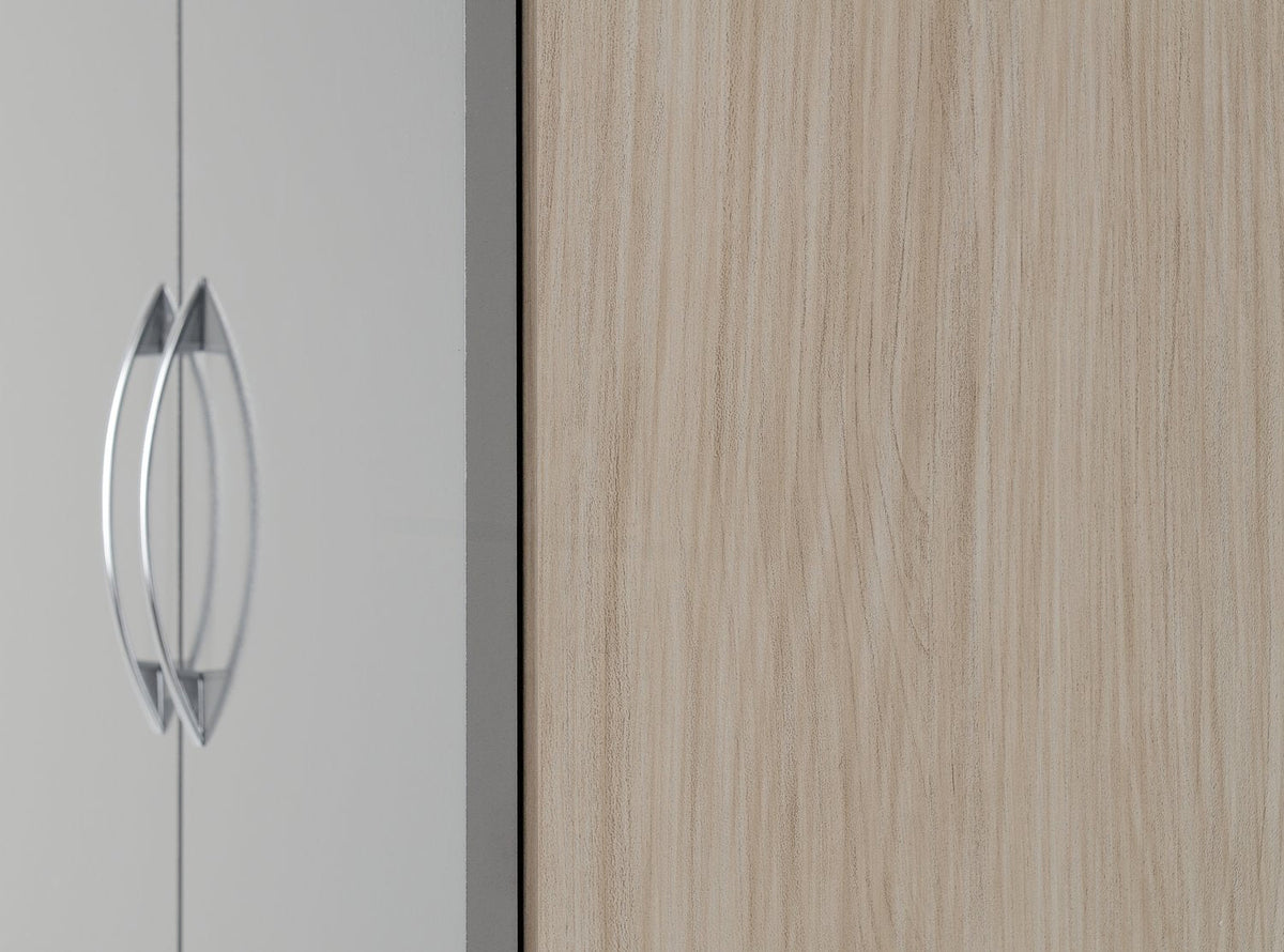 Nevada 2 Door 1 Drawer Wardrobe - Grey Gloss/Light Oak Effect Veneer