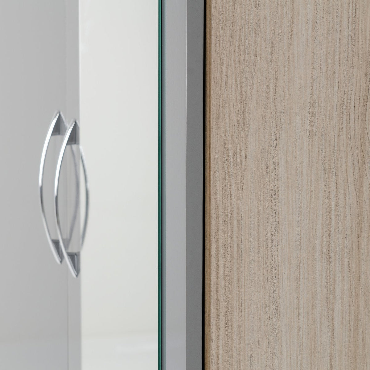 Nevada Mirrored 2 Door 1 Drawer Wardrobe - Grey Gloss/Light Oak Effect Veneer