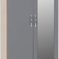 Nevada Mirrored 2 Door 1 Drawer Wardrobe - Grey Gloss/Light Oak Effect Veneer