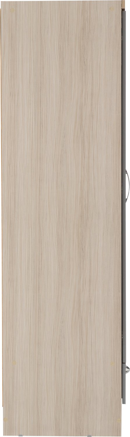 Nevada Mirrored 2 Door 1 Drawer Wardrobe - Grey Gloss/Light Oak Effect Veneer