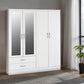 Nevada 4 Door 2 Drawer Mirrored Wardrobe - White Gloss