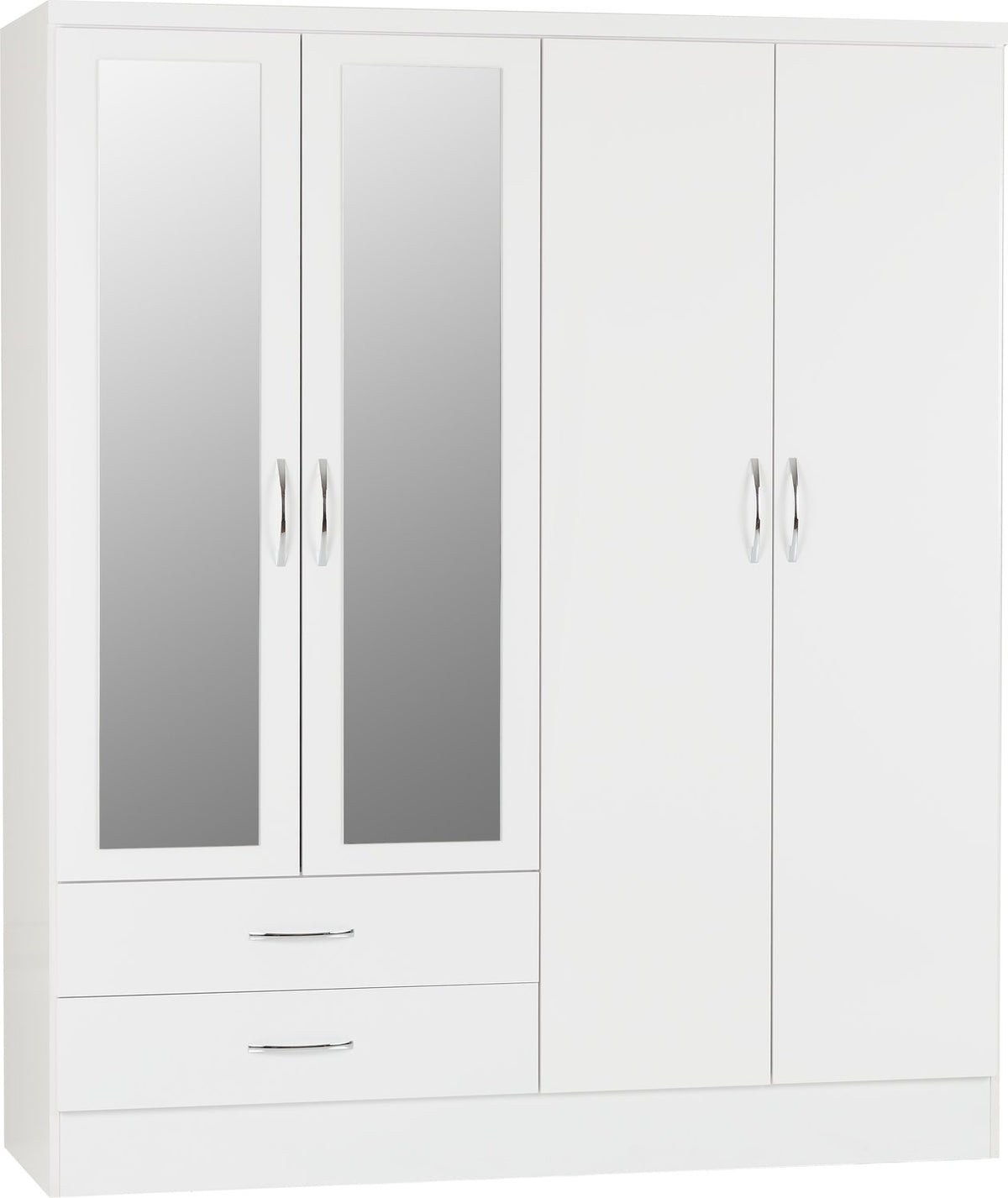 Nevada 4 Door 2 Drawer Mirrored Wardrobe - White Gloss