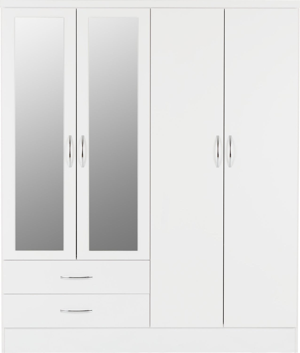 Nevada 4 Door 2 Drawer Mirrored Wardrobe - White Gloss