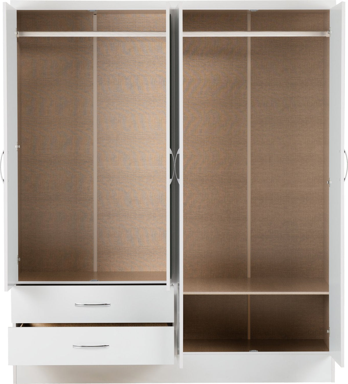 Nevada 4 Door 2 Drawer Mirrored Wardrobe - White Gloss
