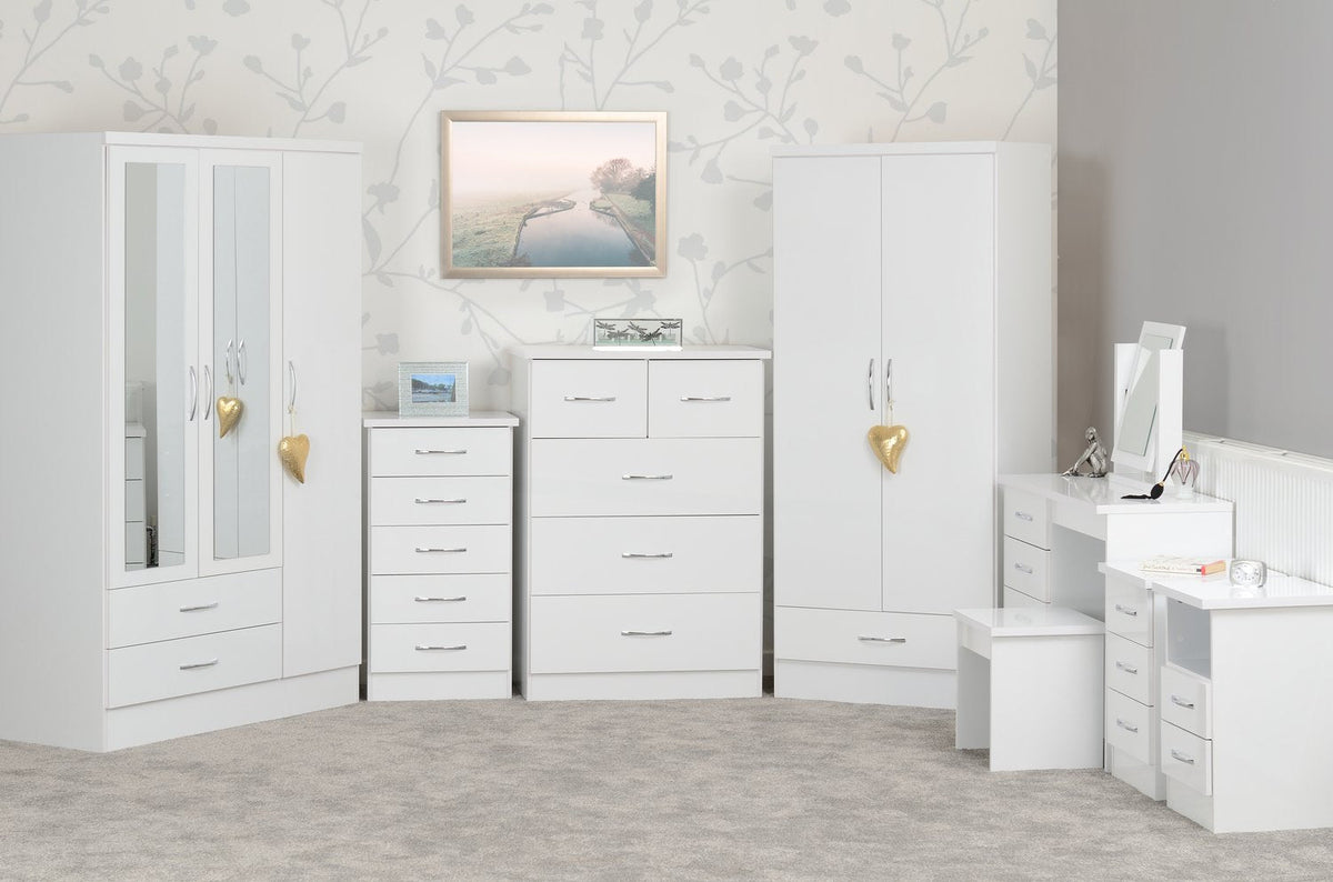 Nevada 3 Door 2 Drawer Mirrored Wardrobe - White Gloss