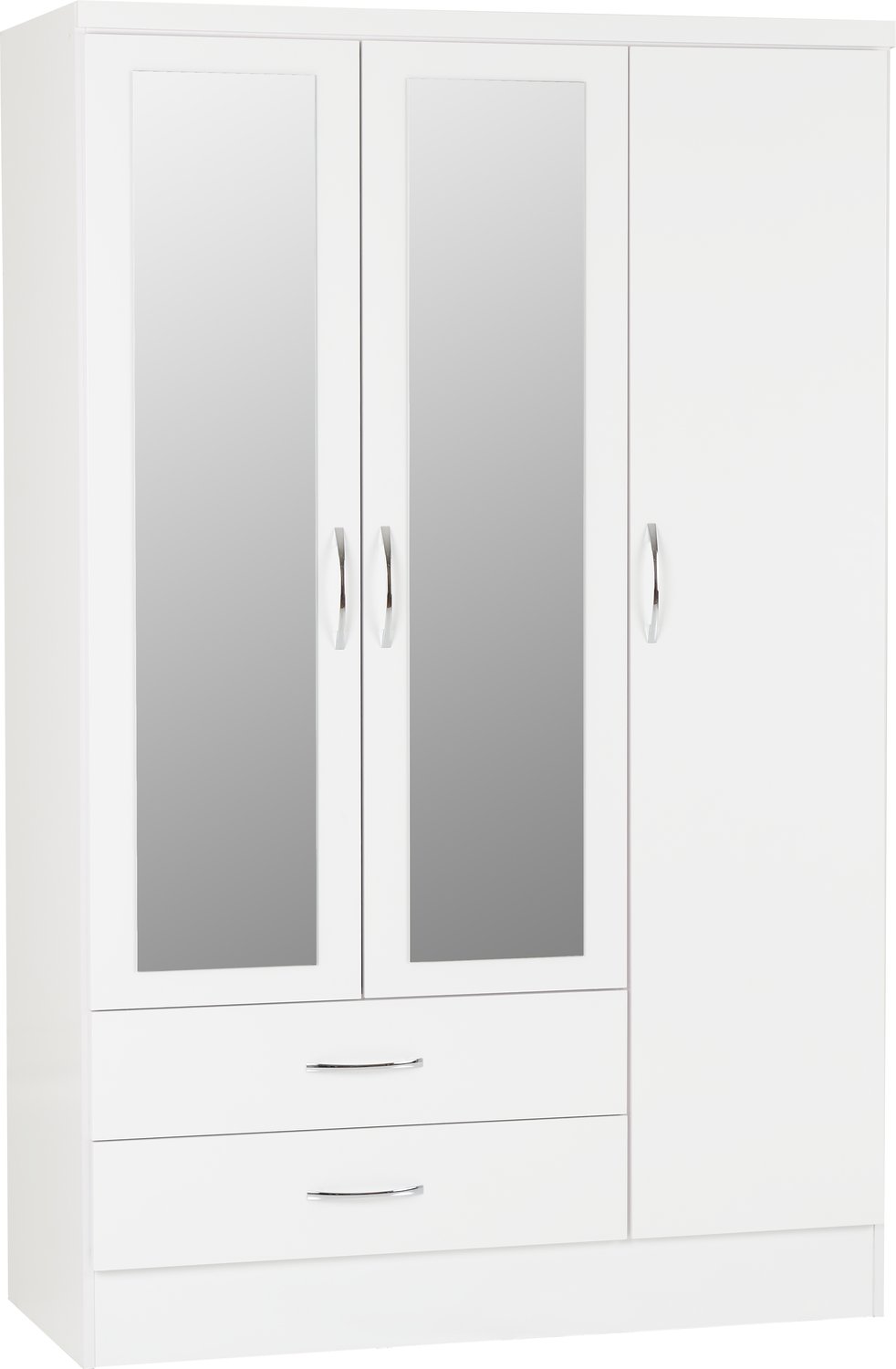 Nevada 3 Door 2 Drawer Mirrored Wardrobe - White Gloss