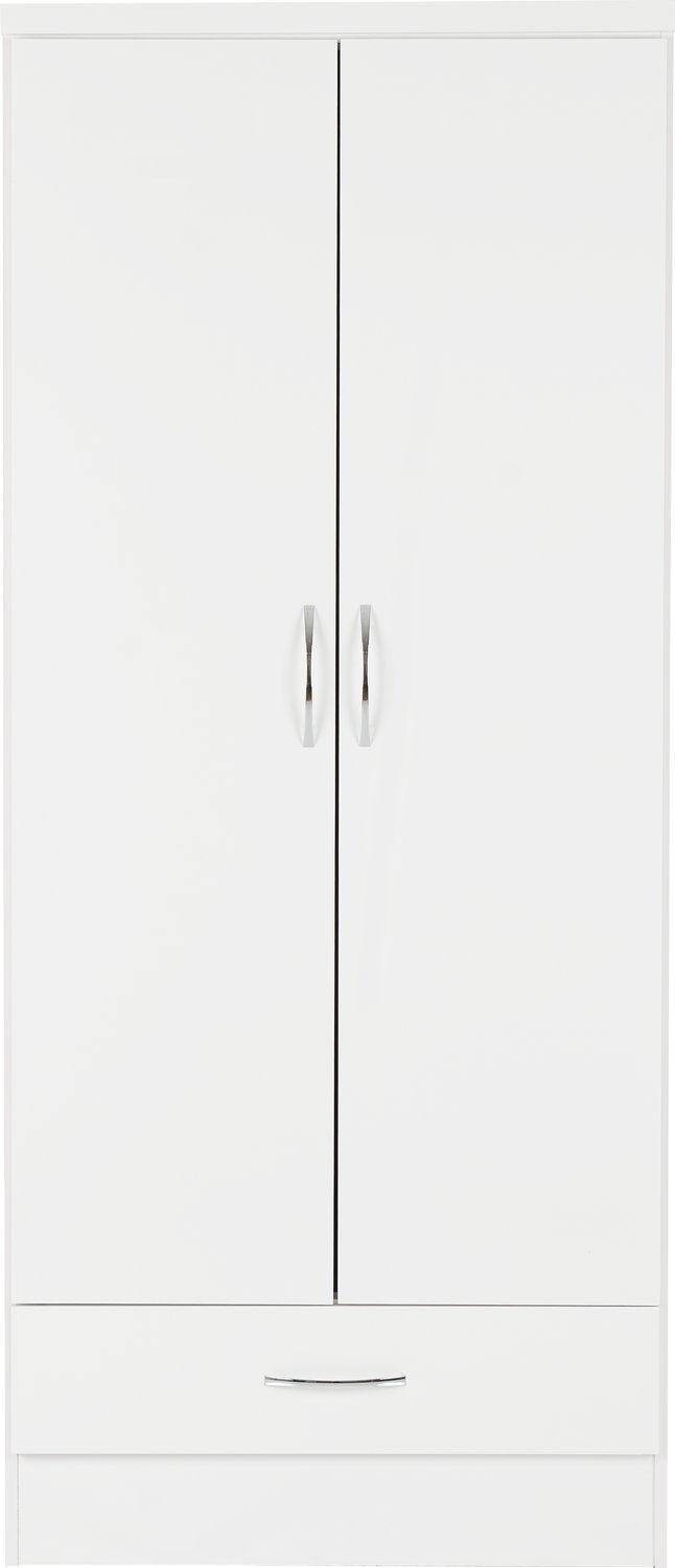 Nevada 2 Door 1 Drawer Wardrobe - White Gloss