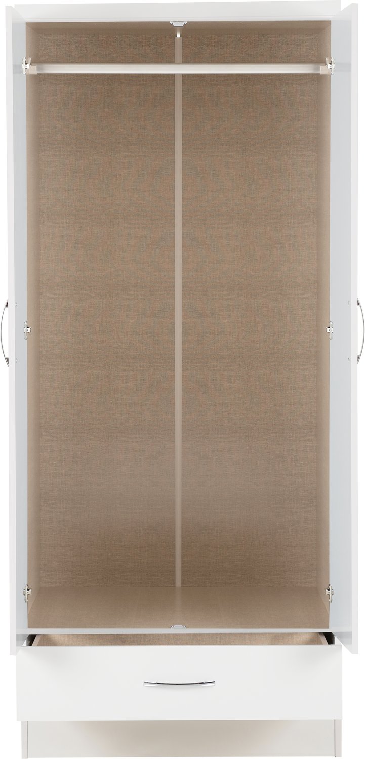 Nevada 2 Door 1 Drawer Wardrobe - White Gloss