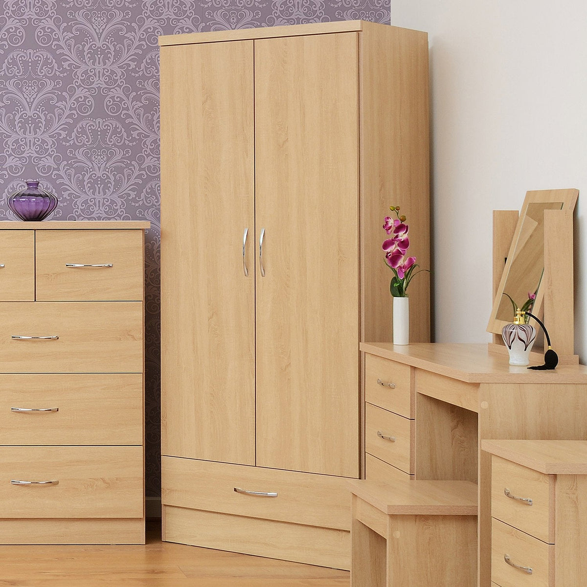 Nevada 2 Door 1 Drawer Wardrobe - Sonoma Oak Effect