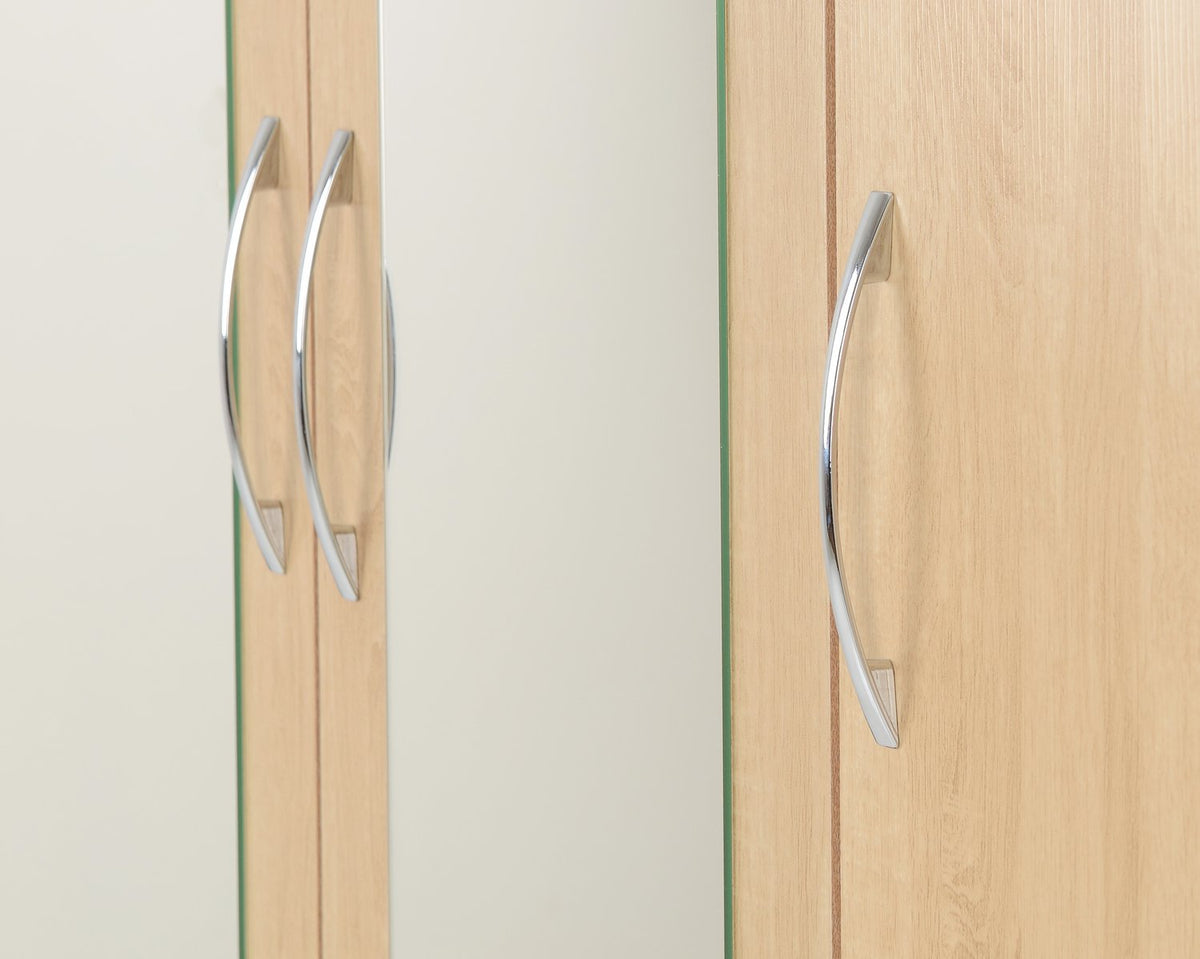 Nevada 3 Door 2 Drawer Mirrored Wardrobe - Sonoma Oak Effect