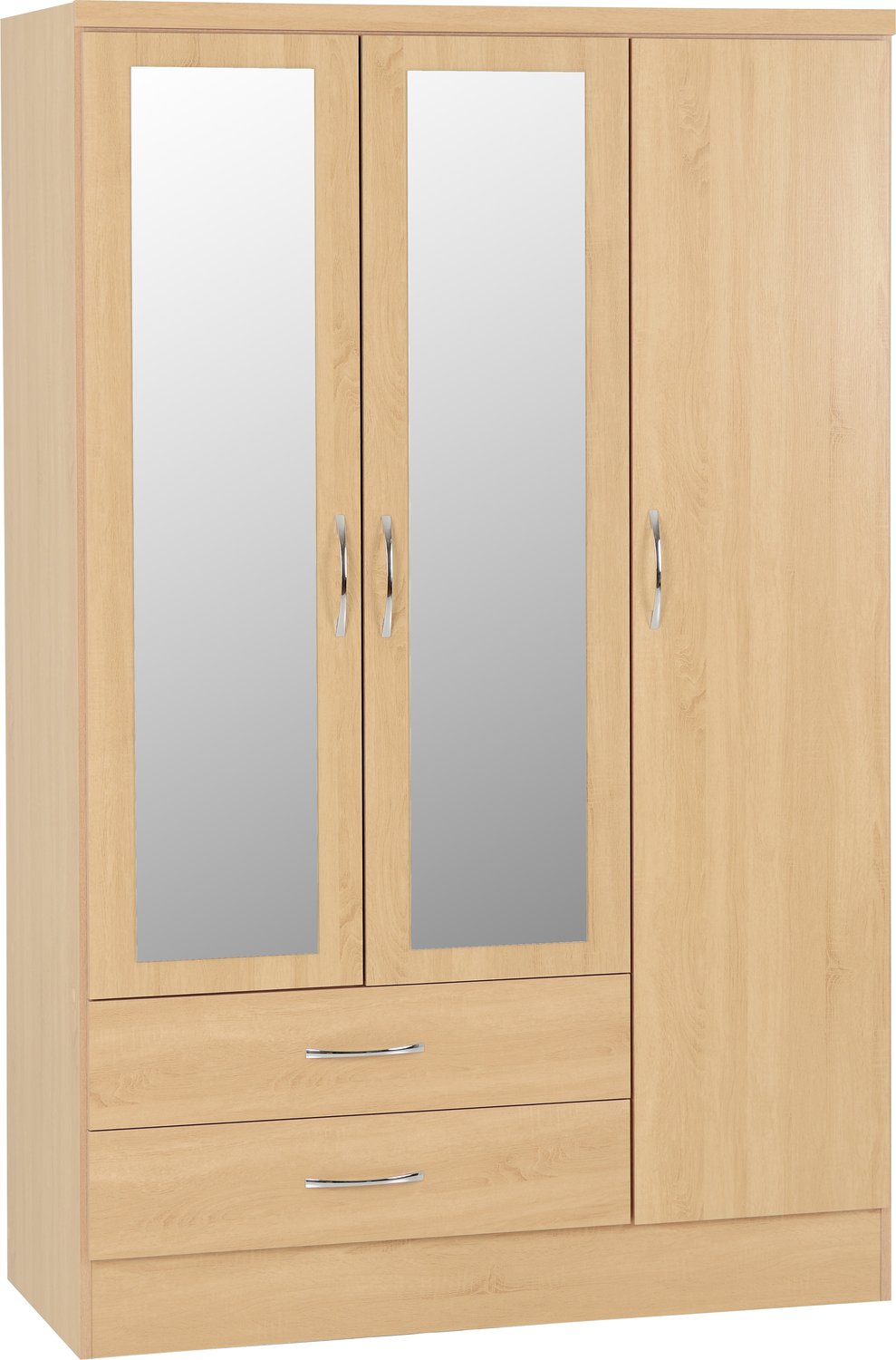 Nevada 3 Door 2 Drawer Mirrored Wardrobe - Sonoma Oak Effect