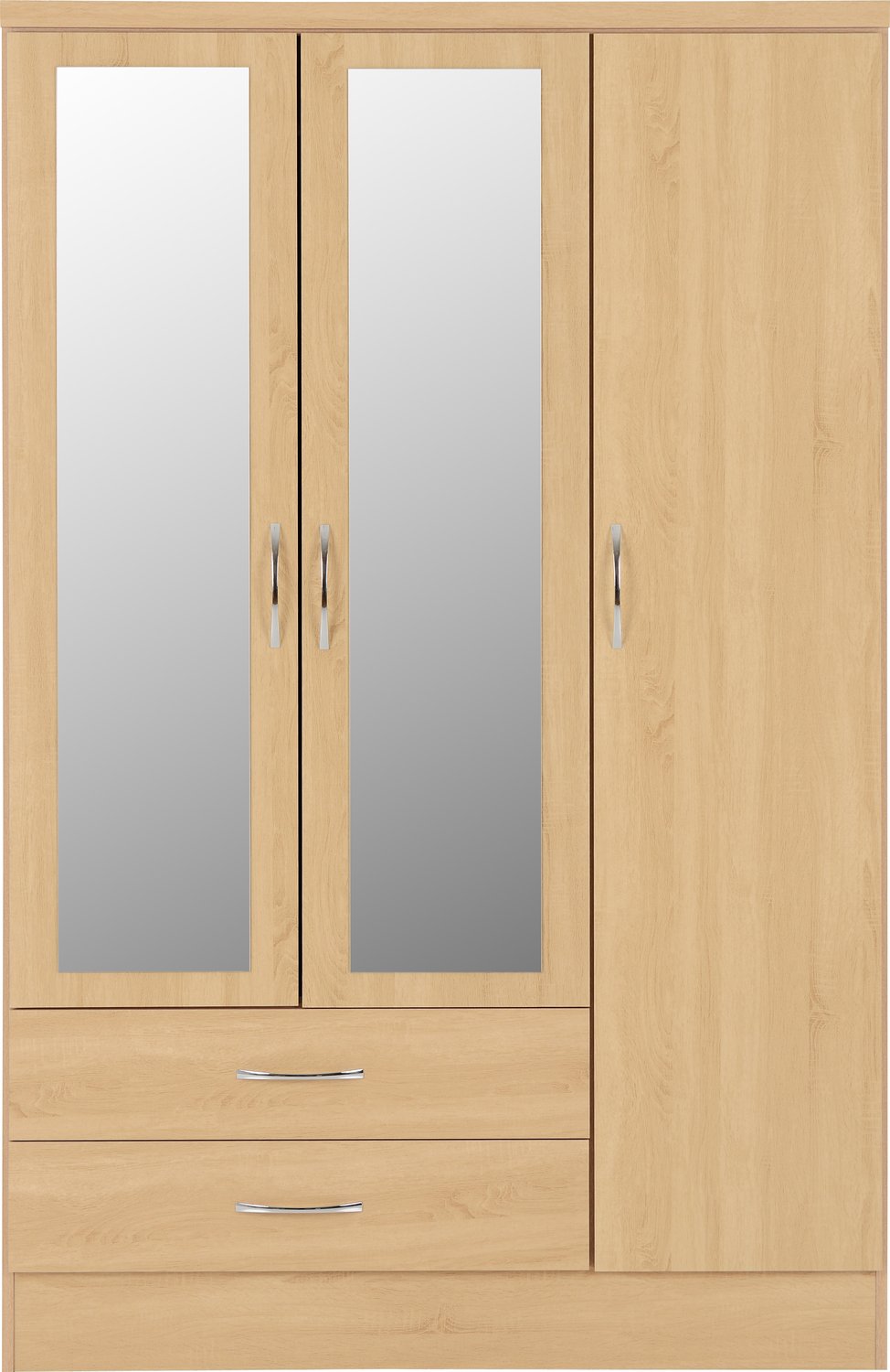 Nevada 3 Door 2 Drawer Mirrored Wardrobe - Sonoma Oak Effect
