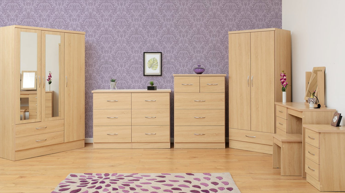 Nevada 4 Door 2 Drawer Mirrored Wardrobe - Sonoma Oak Effect