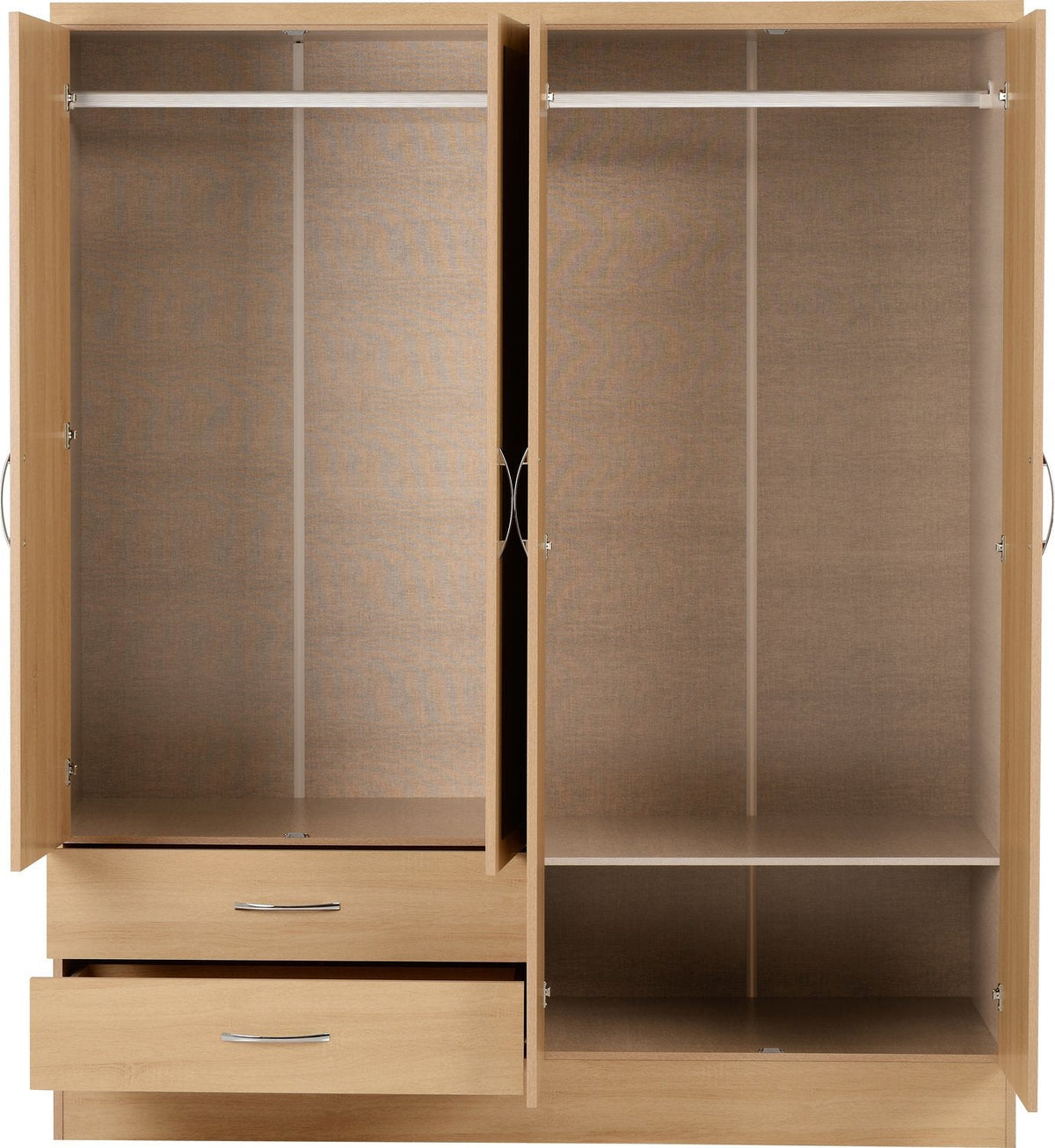 Nevada 4 Door 2 Drawer Mirrored Wardrobe - Sonoma Oak Effect