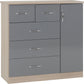 Nevada 5 Drawer Low Wardrobe - Grey Gloss/Light Oak Effect Veneer