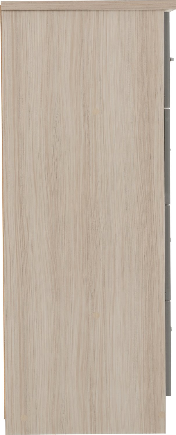 Nevada 5 Drawer Low Wardrobe - Grey Gloss/Light Oak Effect Veneer