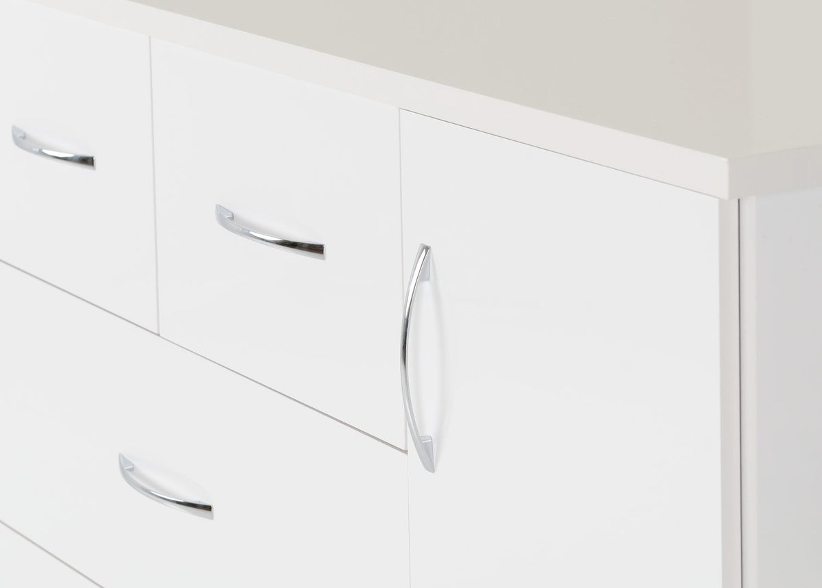 Nevada 5 Drawer Low Wardrobe - White Gloss