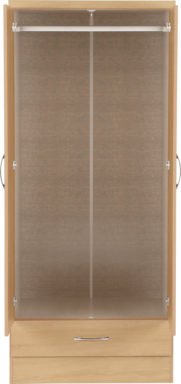 Nevada Mirrored 2 Door 1 Drawer Wardrobe - Sonoma Oak Effect