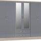 Nevada 6 Door 2 Drawer Mirrored Wardrobe - Grey Gloss/Light Oak Effect Veneer