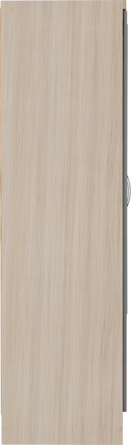 Nevada 6 Door 2 Drawer Mirrored Wardrobe - Grey Gloss/Light Oak Effect Veneer