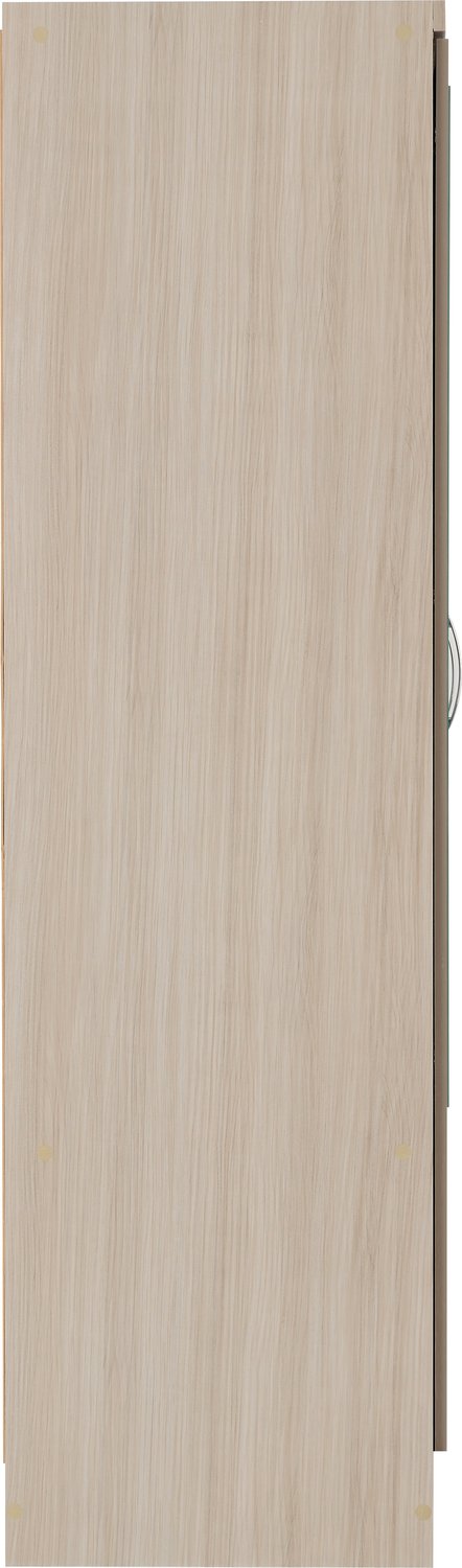Nevada 6 Door 2 Drawer Mirrored Wardrobe - Oyster Gloss/Light Oak Effect Veneer
