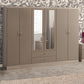 Nevada 6 Door 2 Drawer Mirrored Wardrobe - Oyster Gloss/Light Oak Effect Veneer