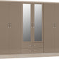 Nevada 6 Door 2 Drawer Mirrored Wardrobe - Oyster Gloss/Light Oak Effect Veneer
