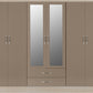 Nevada 6 Door 2 Drawer Mirrored Wardrobe - Oyster Gloss/Light Oak Effect Veneer