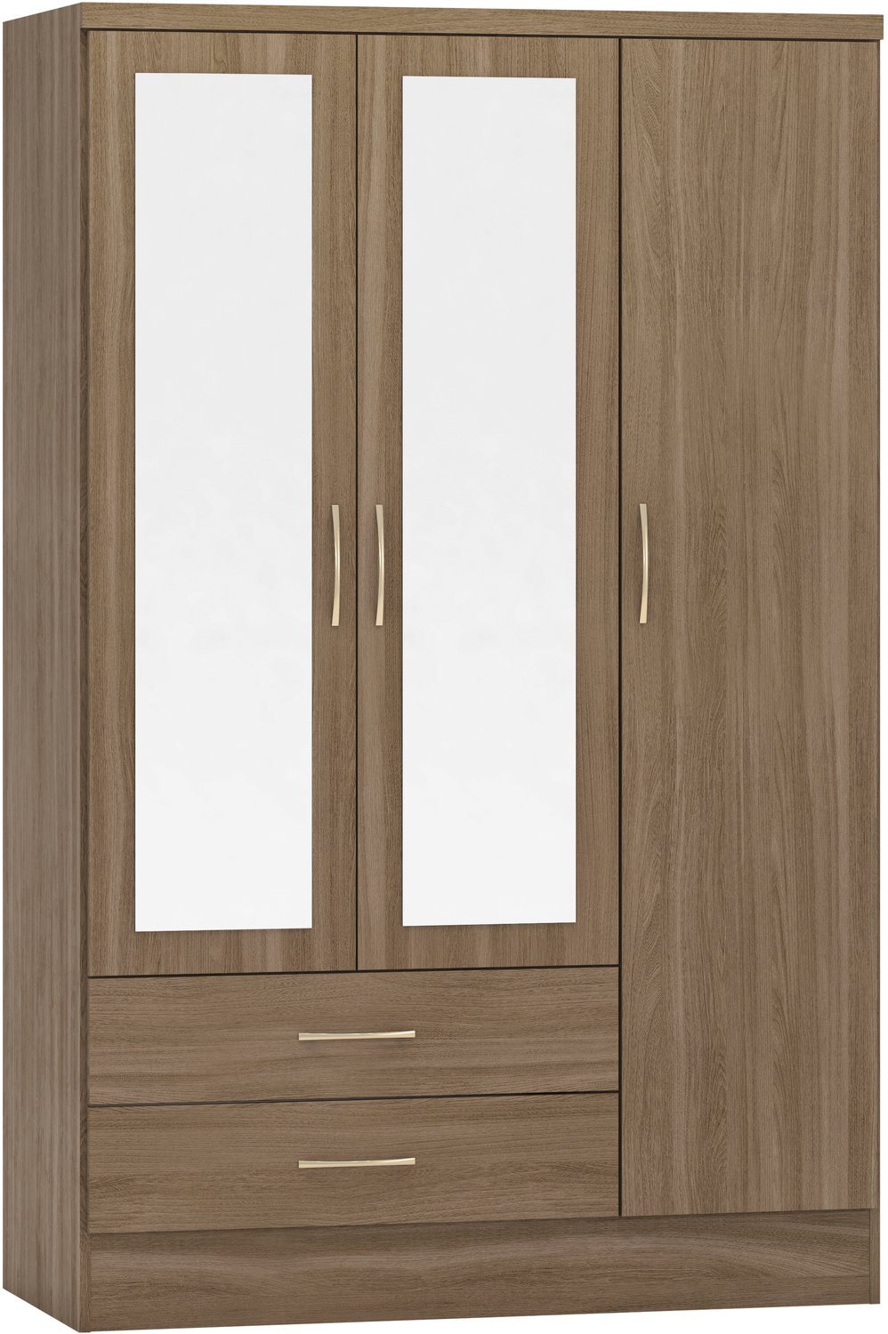 Nevada 3 Door 2 Drawer Mirrored Wardrobe - Rustic Oak Effect