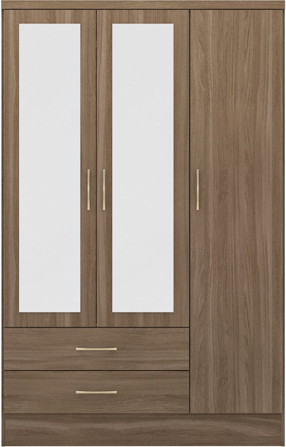 Nevada 3 Door 2 Drawer Mirrored Wardrobe - Rustic Oak Effect