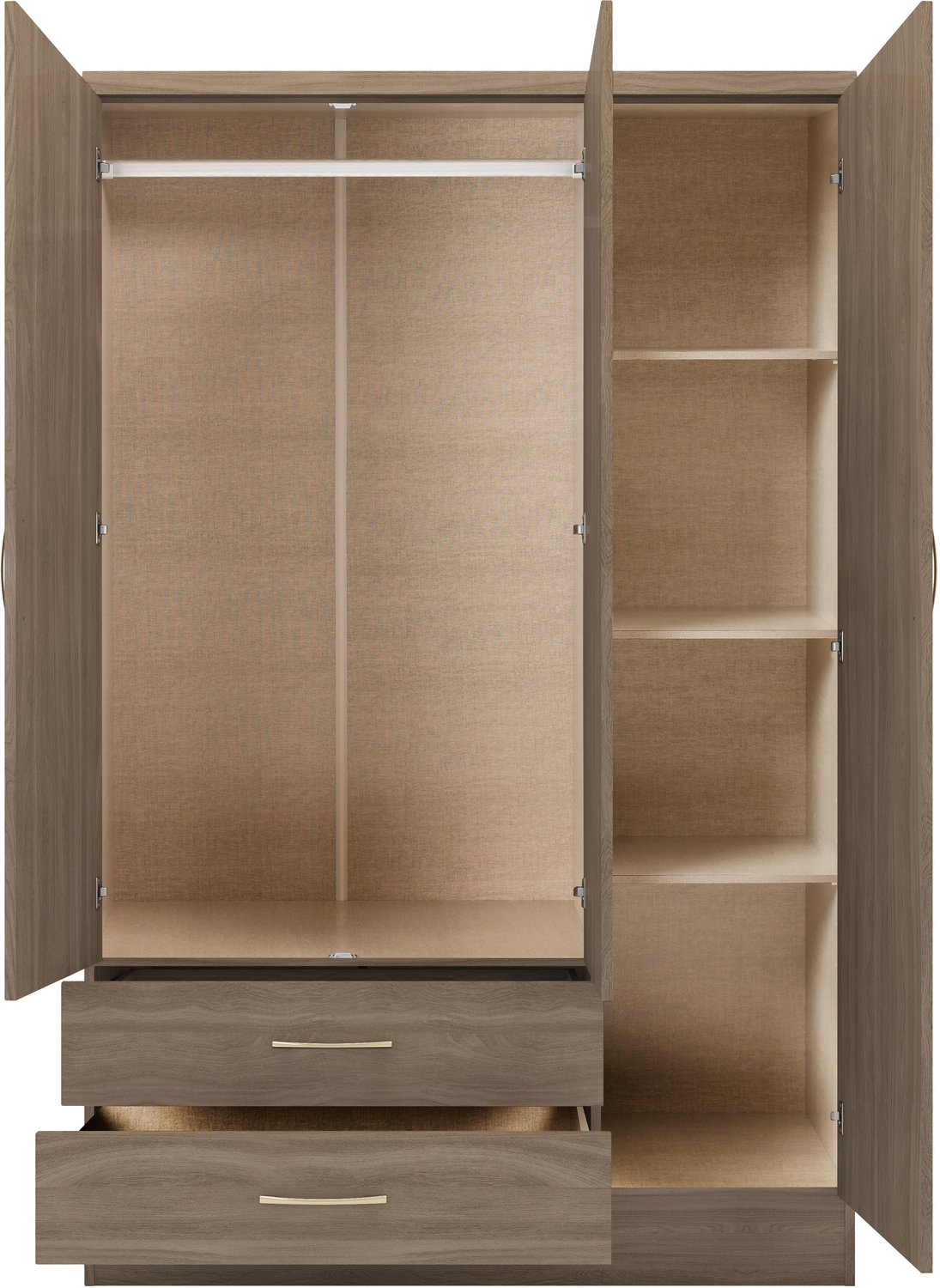 Nevada 3 Door 2 Drawer Mirrored Wardrobe - Rustic Oak Effect