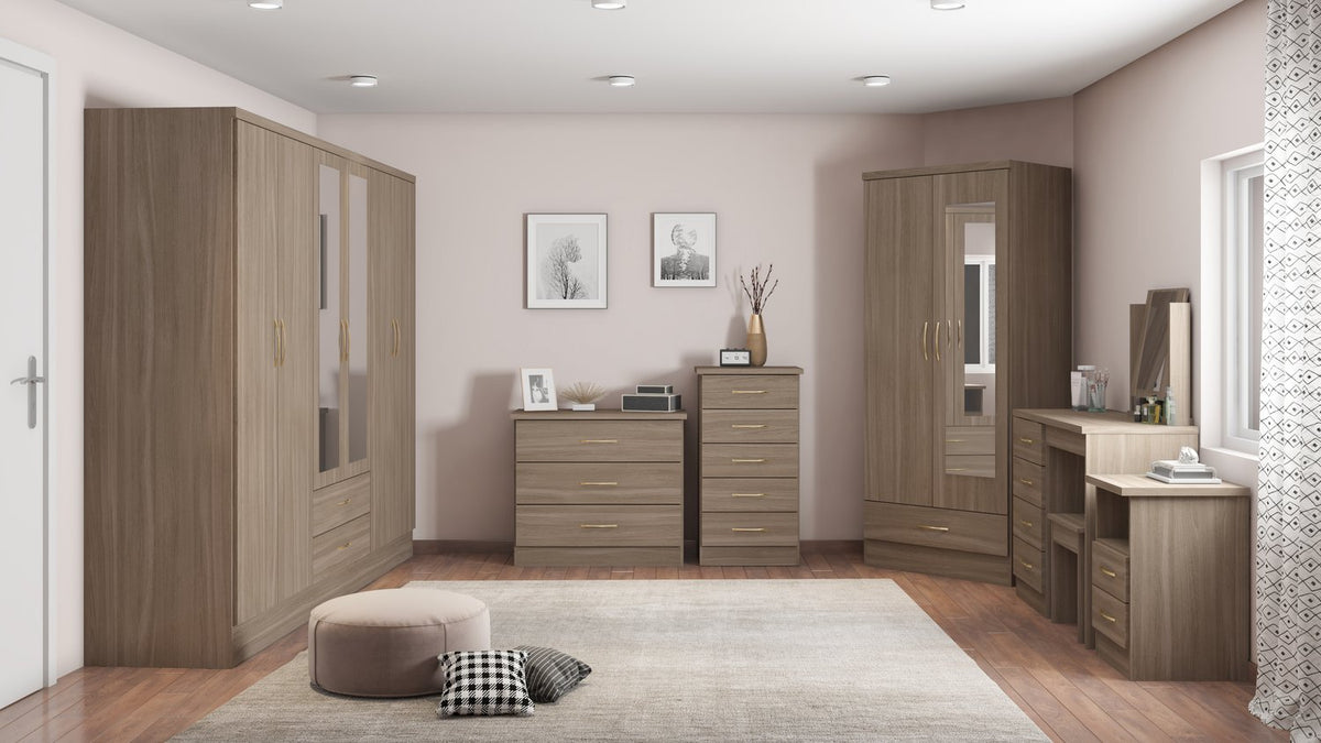 Nevada 6 Door 2 Drawer Mirrored Wardrobe - Rustic Oak Effect