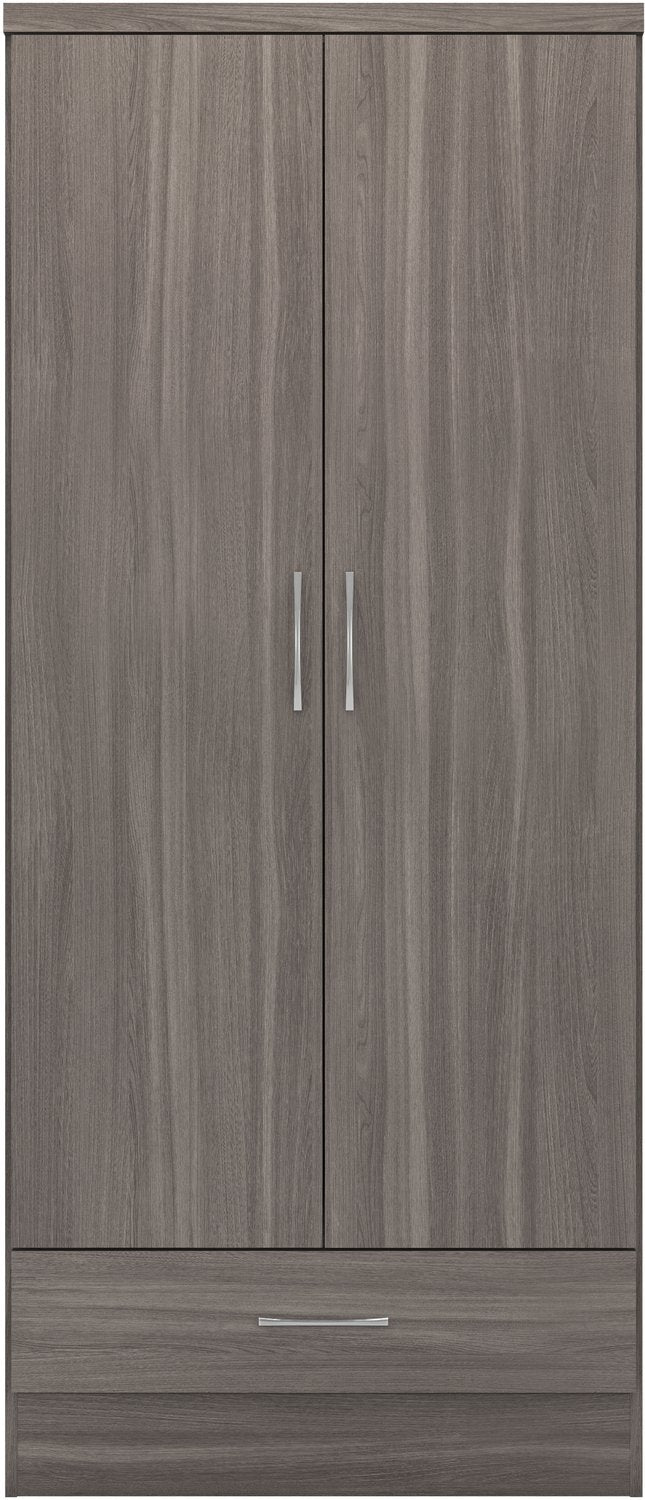 Nevada 2 Door 1 Drawer Wardrobe - Black Wood Grain